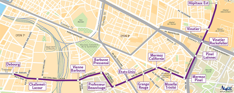 Tracé temporaire de la future prolongation du tramway T1 - février 2015