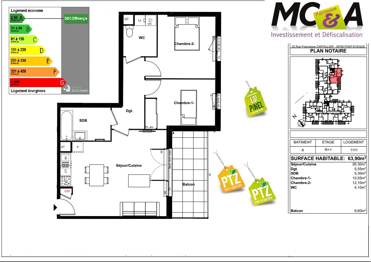 Grand 3 pièces terrasse vue Dégagée 