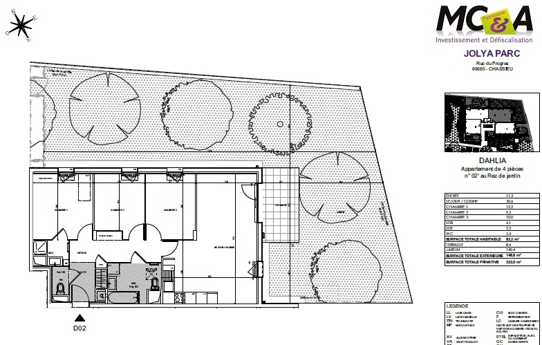 Chassieu, beau T4 de 83 m² avec jardin de 140 m²