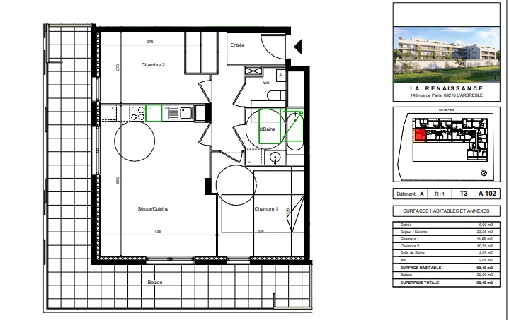 Exceptionnel ! L'Arbresle T3 60 m² avec grande terrasse 30m²