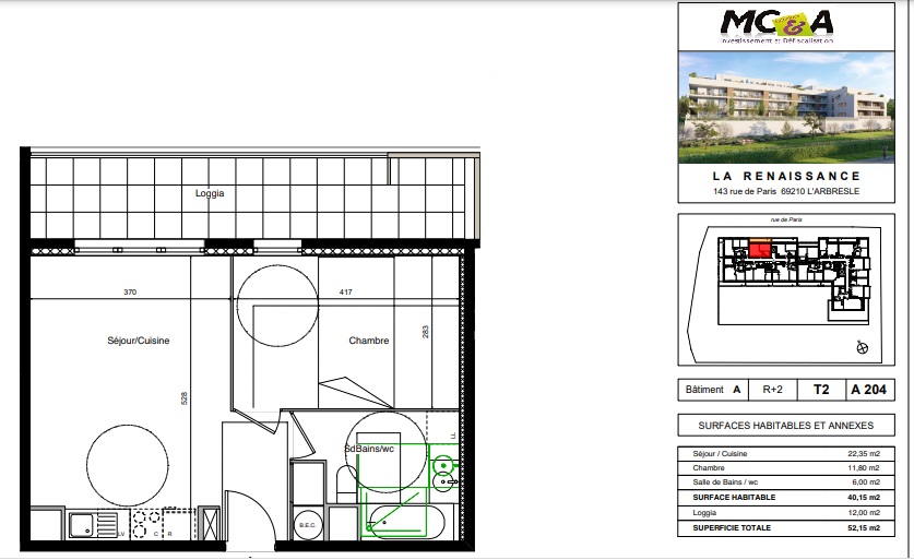 L'Arbresle, beau 2 pieces 40 m² avec terrasse 12 m²
