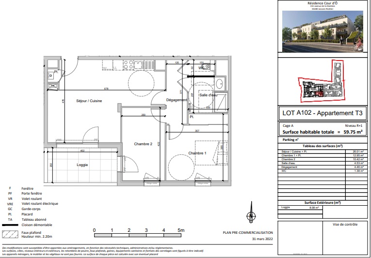 A saisir T3 59m² plus terrasse 8m² sur Jassans Riottier 