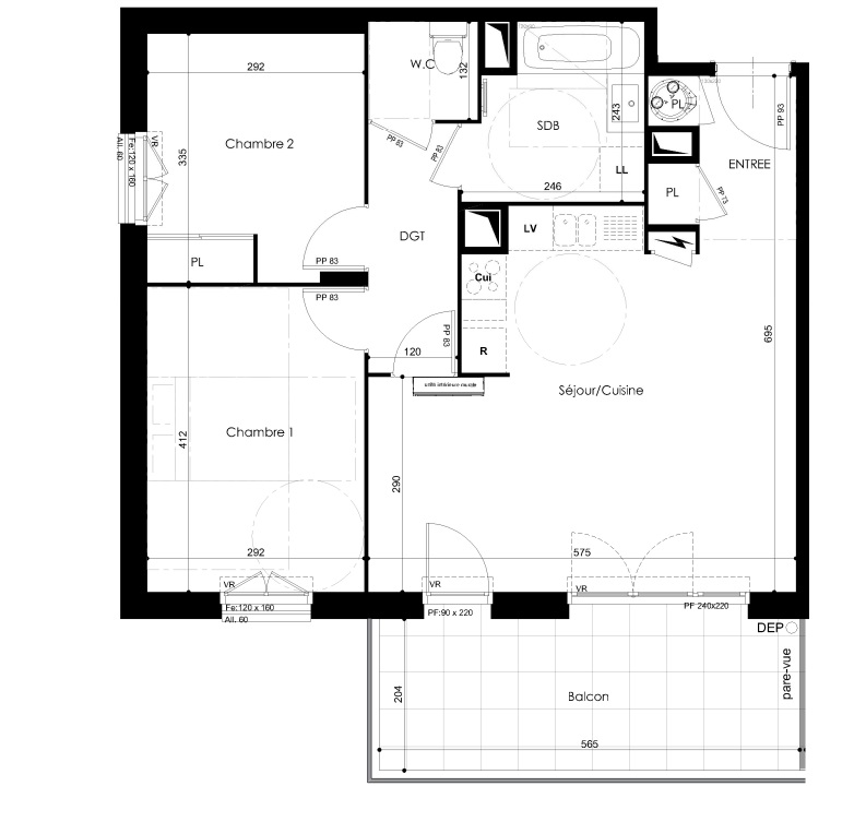 Grand 3 pièces terrasse vue Dégagée 
