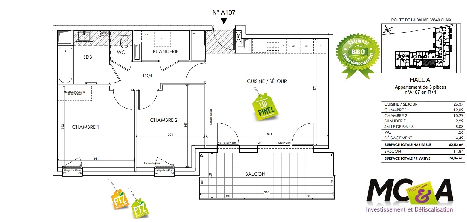 Grand 3 pièces terrasse vue Dégagée sur la montagne