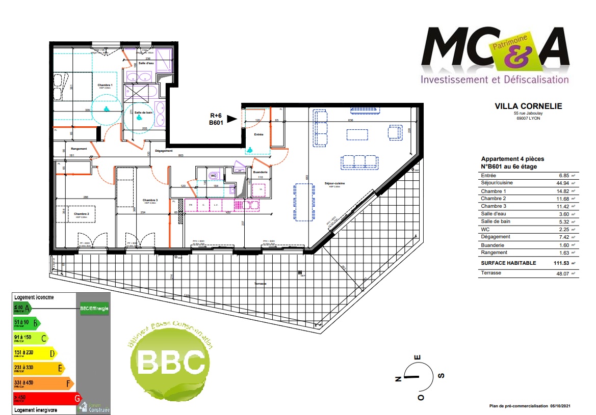 Grand 4  pièces terrasse vue Dégagée Jean Mace