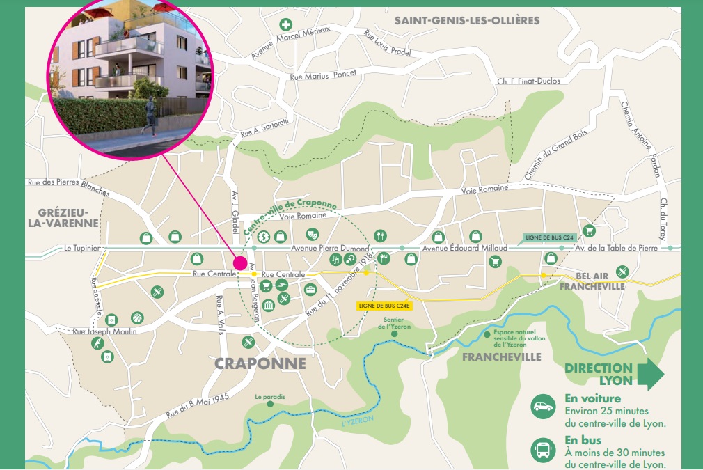 2 PIECES CRAPONNE CENTRE VILLE RUE CENTRALE