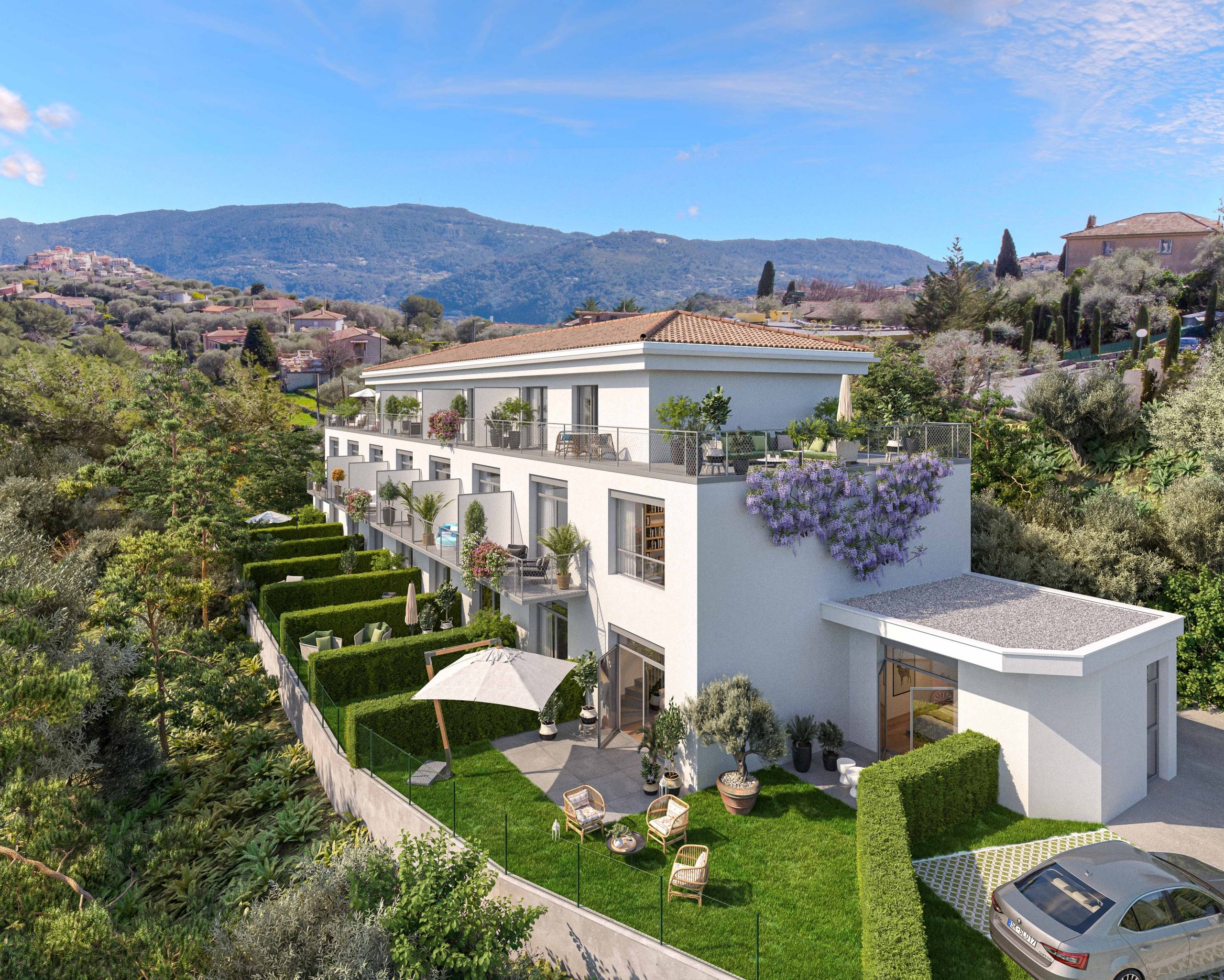 Résidence à Falicon Capitale de la french riviera, 15 places de parking, Vue panoramique sur le Mont Chauve d’Aspremont,