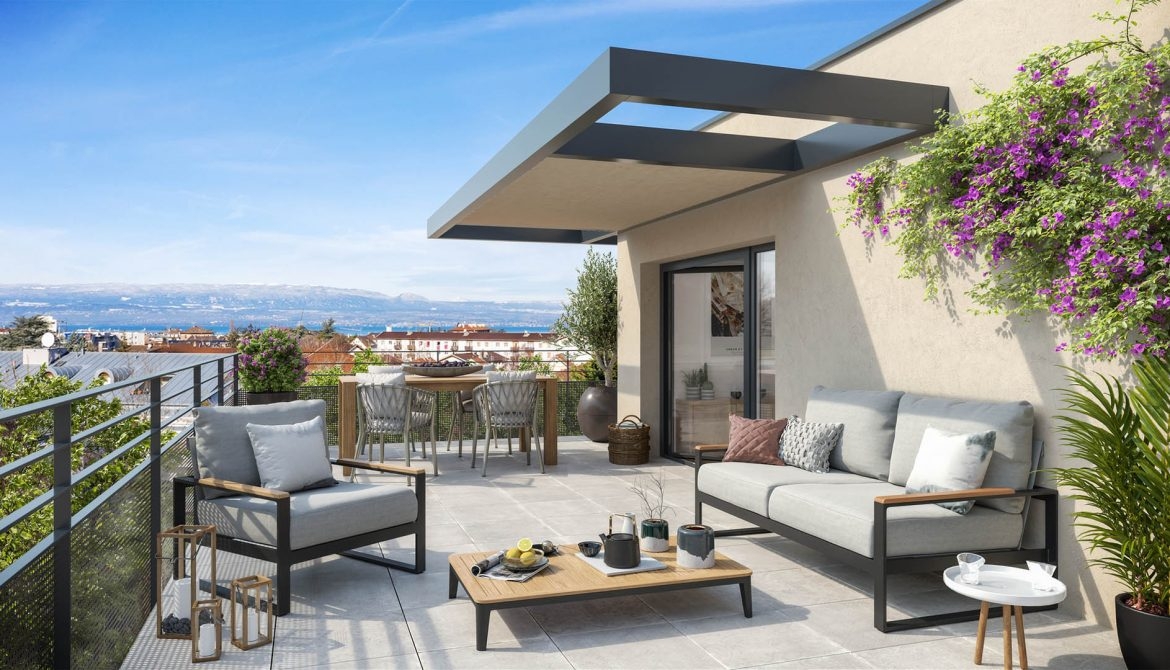 Résidence à Thonon les Bains À 12 min à pied du centre-ville et de la gare Nombreux bassins d’emplois du Grand Genève Cœur d’ilot paysager Résidence à Thonon les Bains À 12 min à pied du centre-ville et de la gare, Nombreux bassins d’emplois du Grand Genève, Cœur d’ilot paysager,