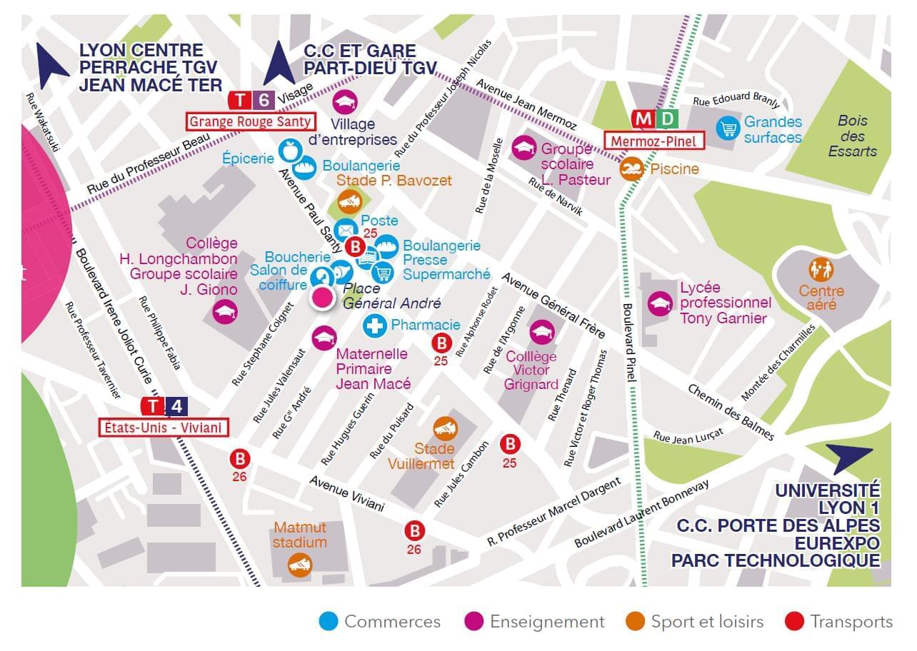 Résidence à Lyon 8 Place du marché, Commerces, Services, Transports, Ecoles, college,