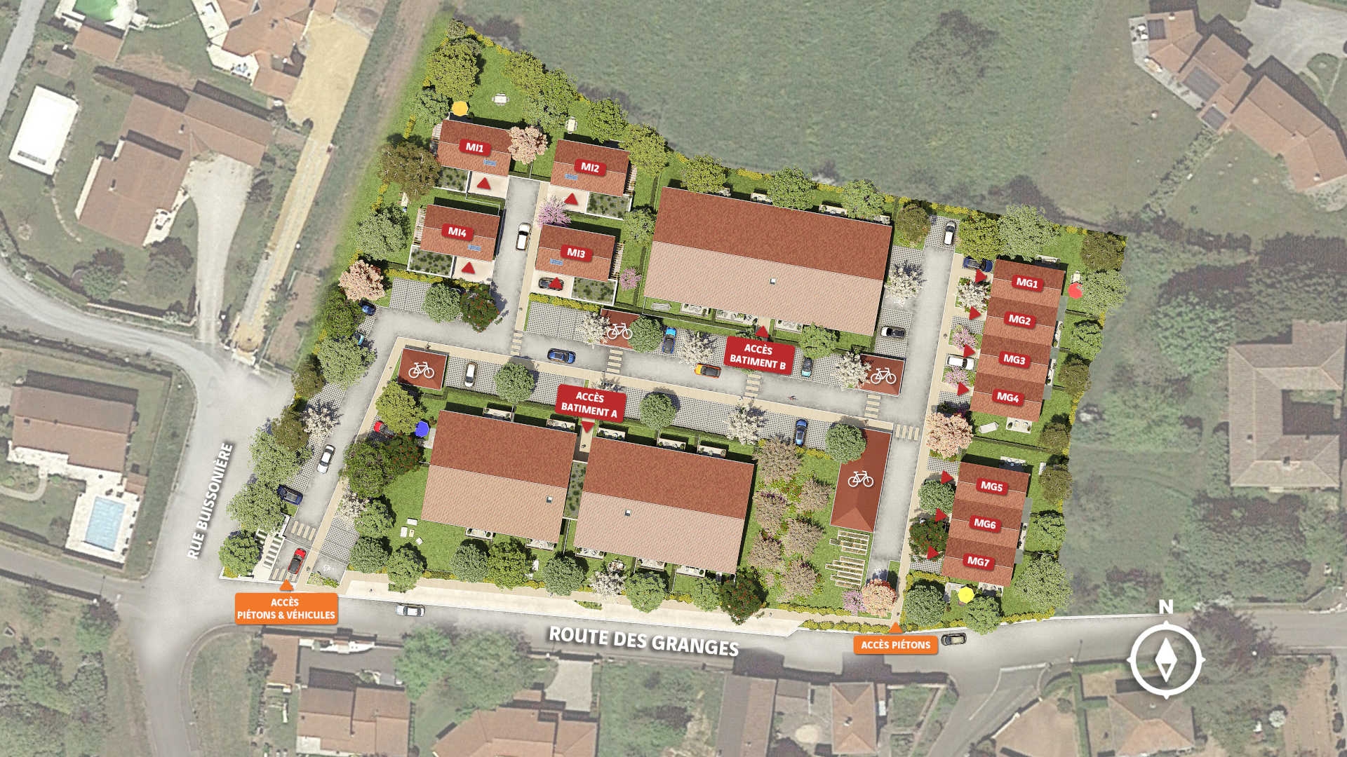 Résidence à Sourcieux les Mines Programme composé de d'appartements et et de maison individuelles en plein coeur du village prox A89 ,
