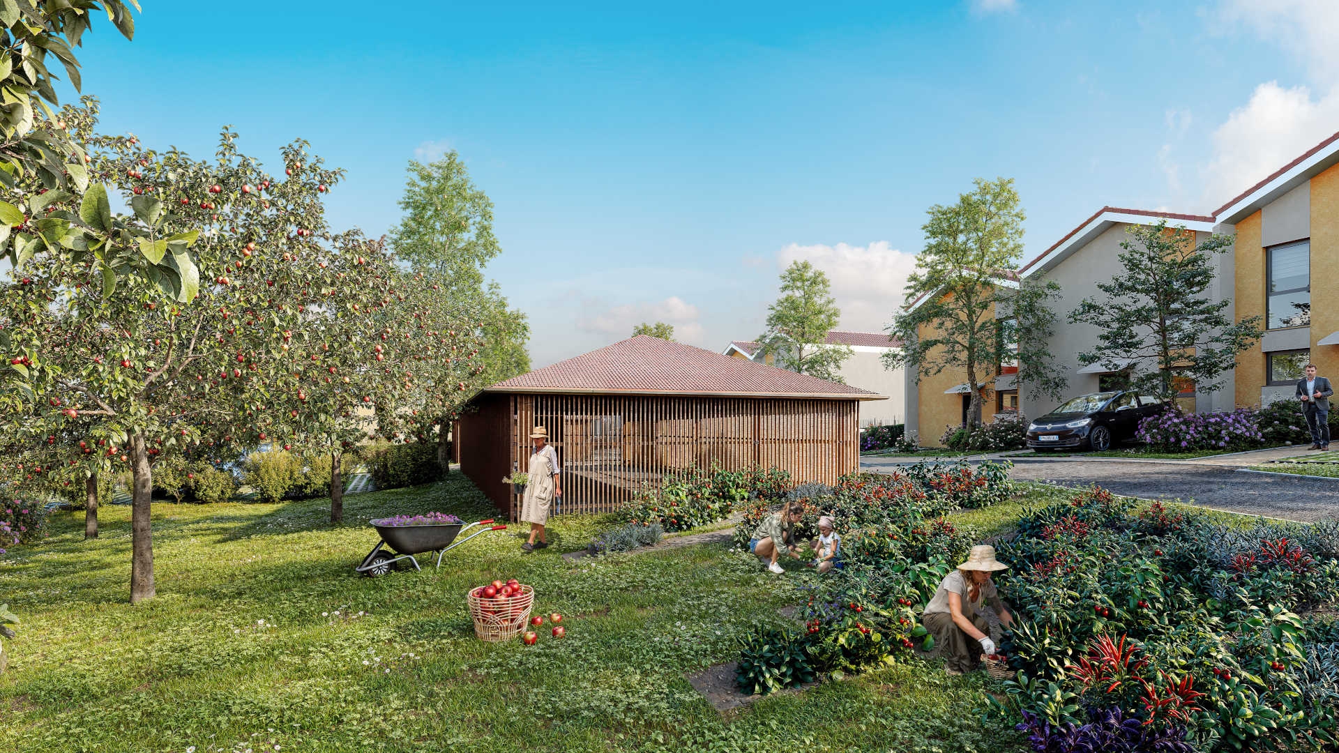 Résidence à Sourcieux les Mines Programme composé de d'appartements et et de maison individuelles en plein coeur du village prox A89 ,