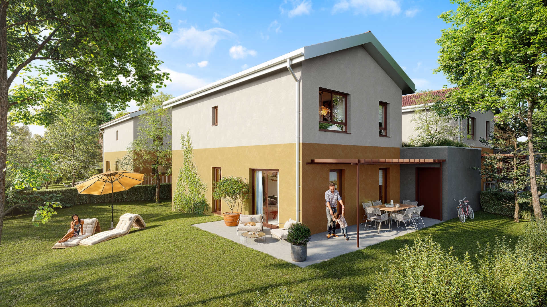 Résidence à Sourcieux les Mines Programme composé de d'appartements et et de maison individuelles en plein coeur du village prox A89 ,