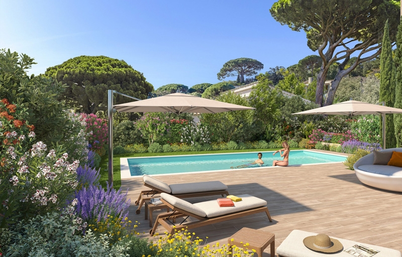 Résidence à Cavalaire-sur-Mer Proche des plages et du centre-ville, Fort potentiel locatif (zone Pinel A), Espaces extérieurs et piscine,